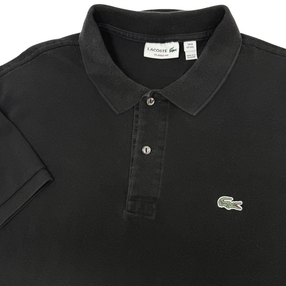 Lacoste Mens Size US 3XL Classic Fit Black Cotton Pique Polo Shirt FR 8 FA8713